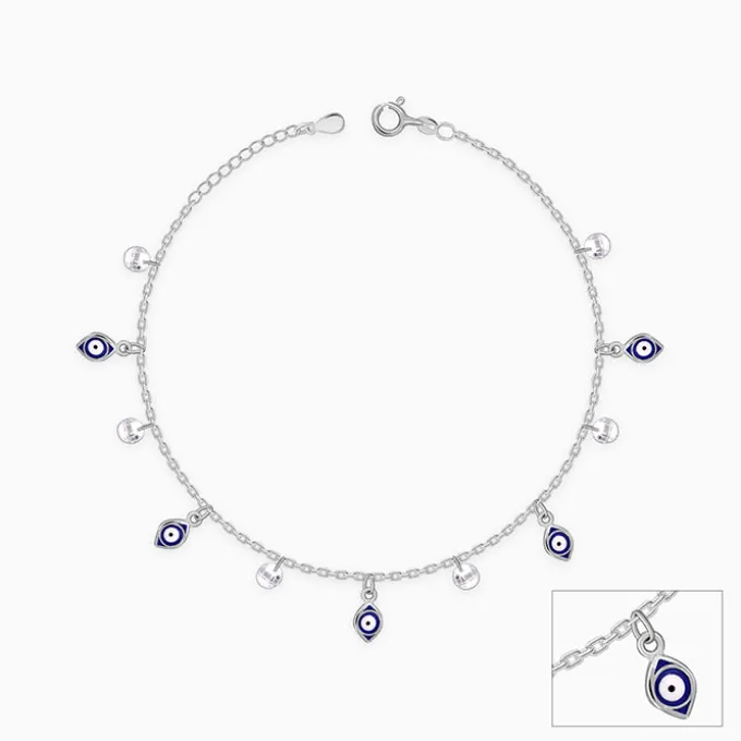 Silver Nazar Charms Anklet