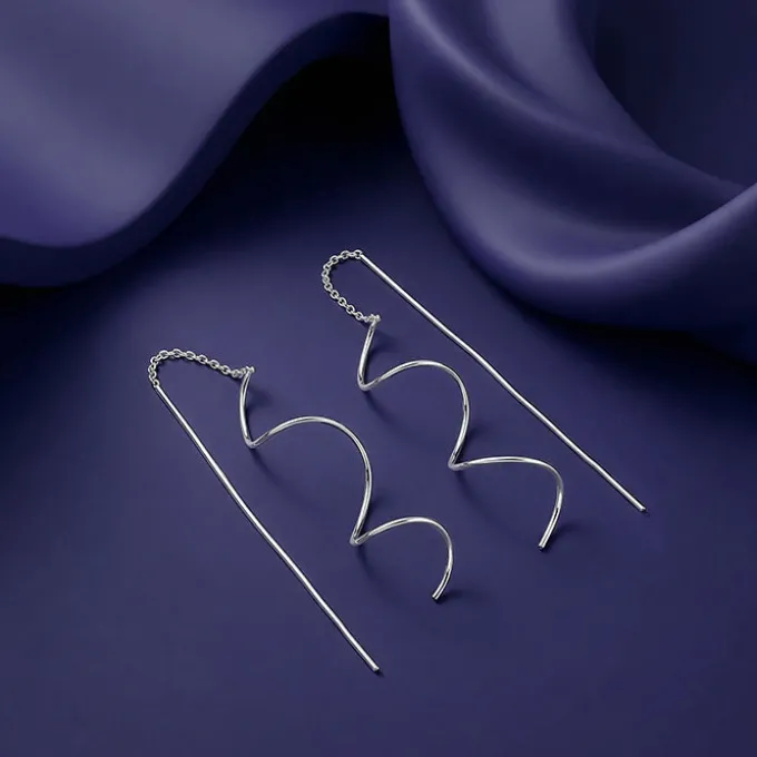 Silver Nyra Spiral Sui Dhaga Earrings