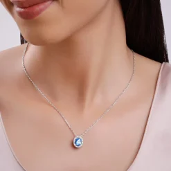 Silver Ocean Blue Stoned Pendant