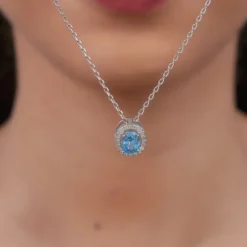 Silver Ocean Blue Stoned Pendant
