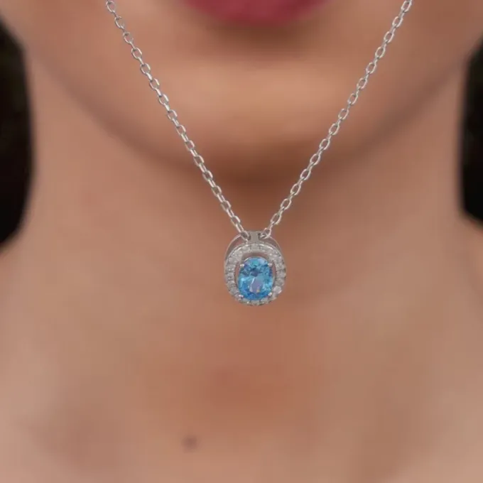 Silver Ocean Blue Stoned Pendant