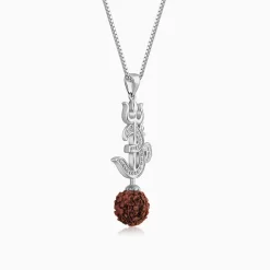 Silver Om Trishul Rudraksha Pendant With Box Chain For Him