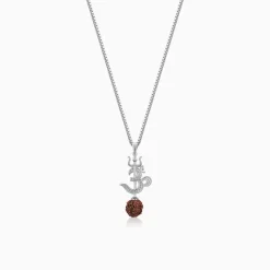 Silver Om Trishul Rudraksha Pendant With Box Chain For Him