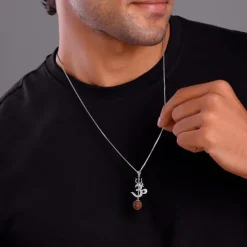 Silver Om Trishul Rudraksha Pendant With Box Chain For Him