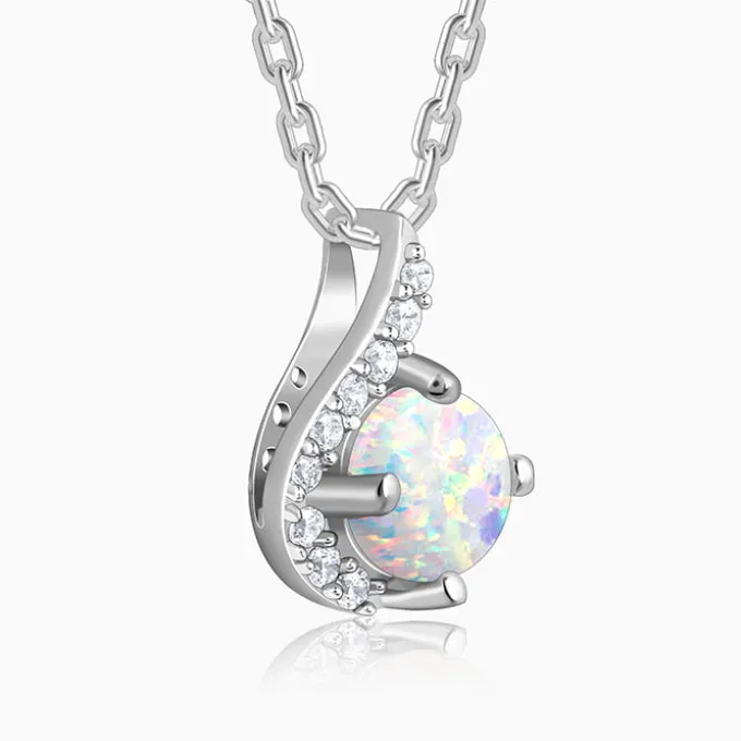 Silver Opal Classic Pendant With Link Chain