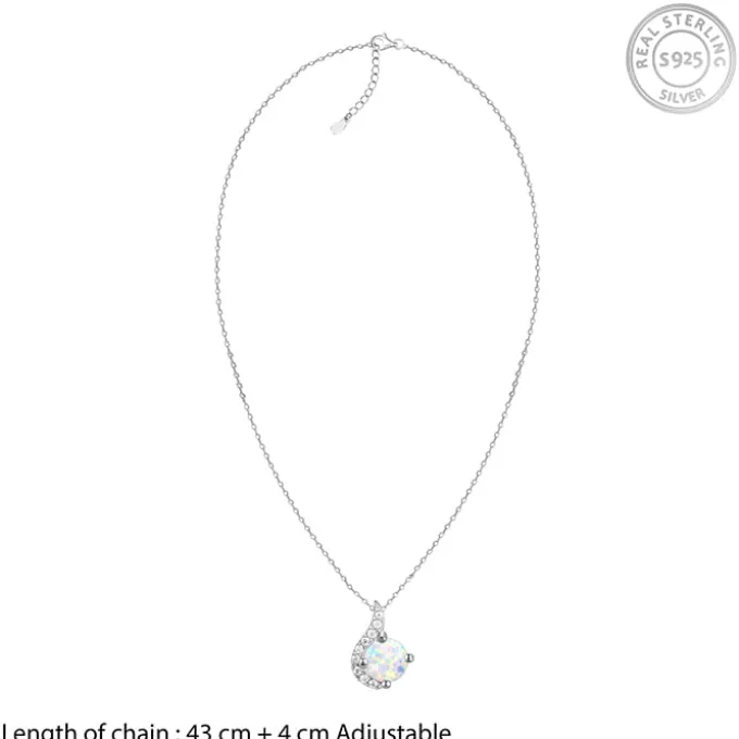 Silver Opal Classic Pendant With Link Chain