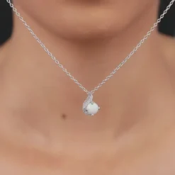 Silver Opal Classic Pendant With Link Chain