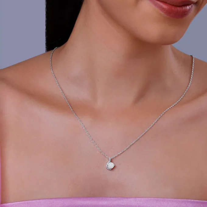 Silver Opal Classic Pendant With Link Chain