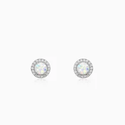 Silver Opal Moon Earrings