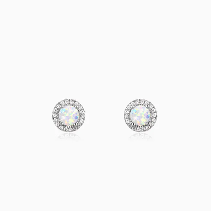 Silver Opal Moon Earrings