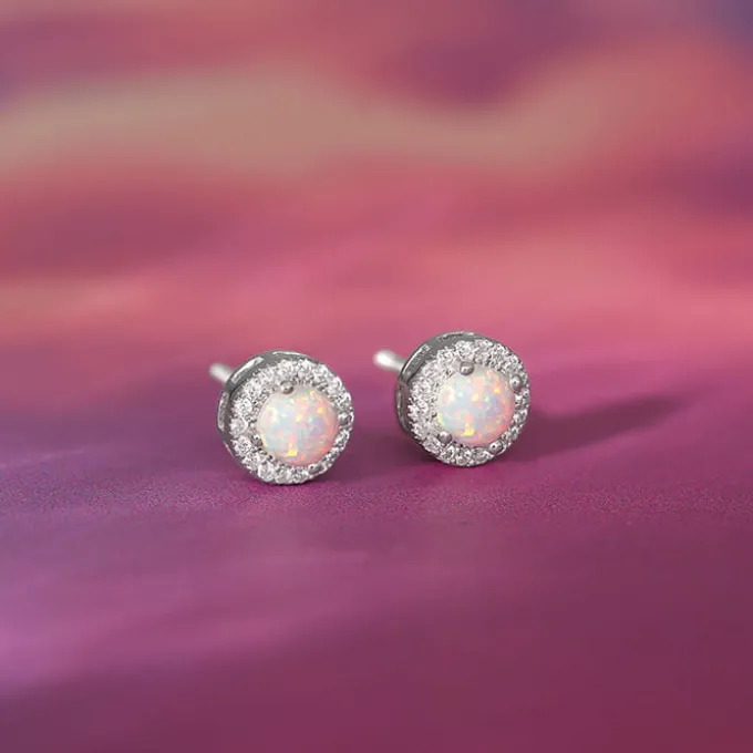 Silver Opal Moon Earrings