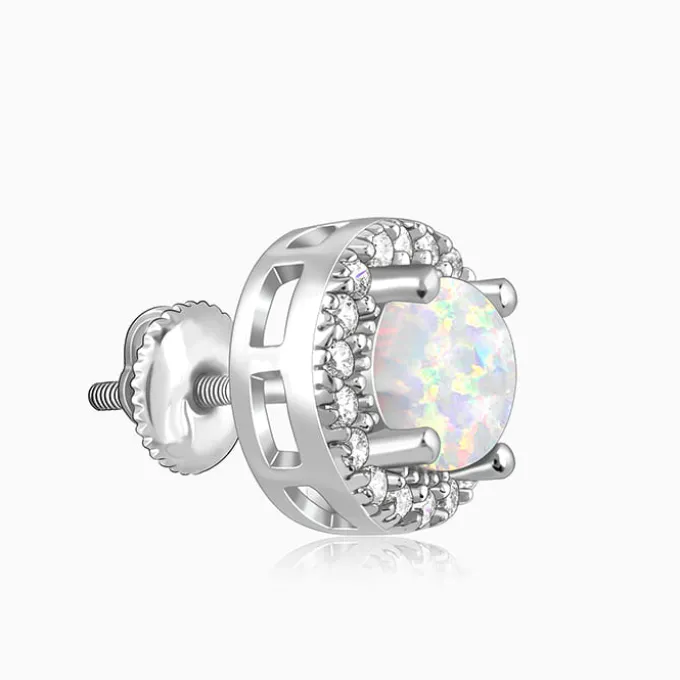 Silver Opal Moon Earrings