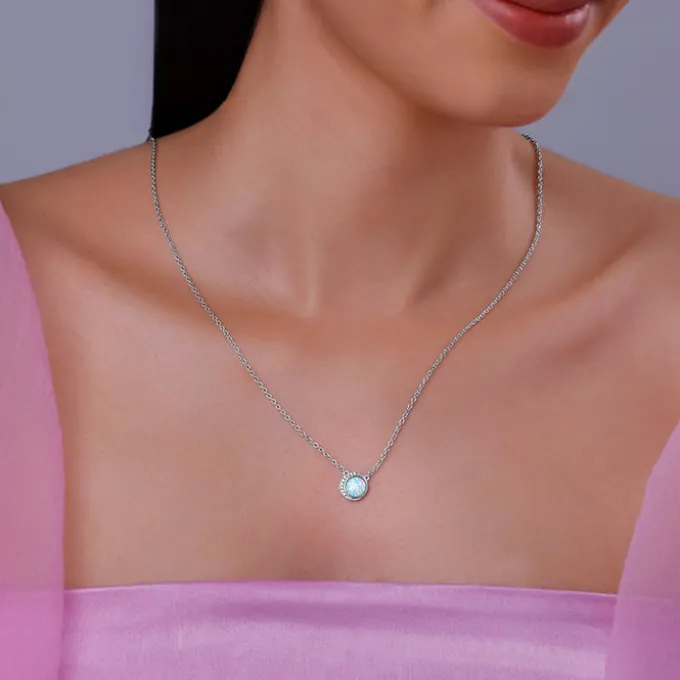 Silver Opal Moon Necklace