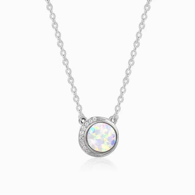 Silver Opal Moon Necklace