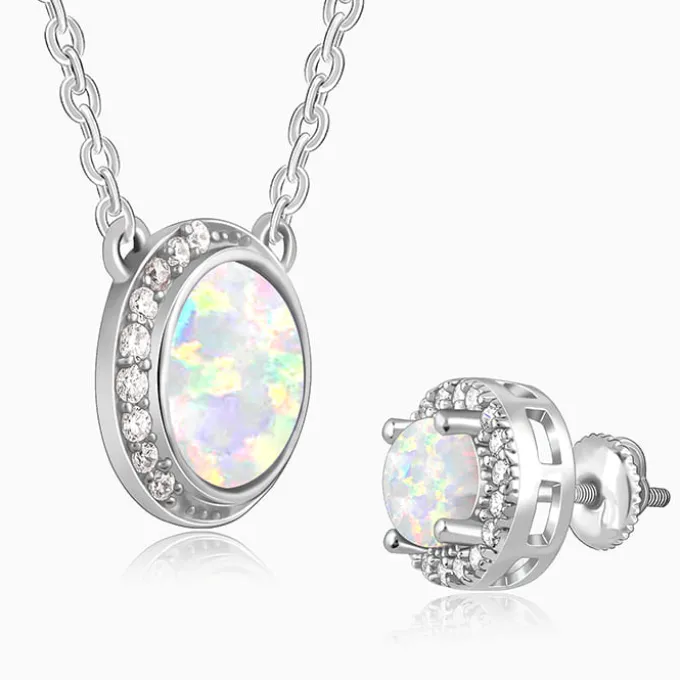 Silver Opal Moon Set