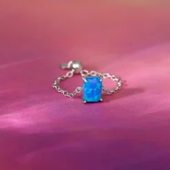 Silver Opal Rectangle Chain Ring