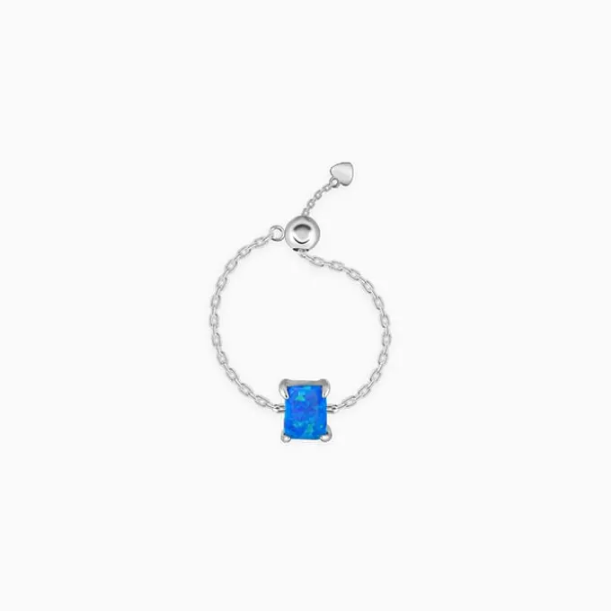 Silver Opal Rectangle Chain Ring