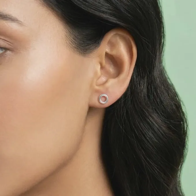 Silver Orbit Stud Earrings