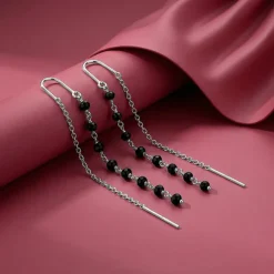 Silver Orlina Noir Sui Dhaga Earrings