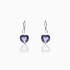 Silver Ornate Purple Heart Earrings
