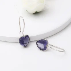 Silver Ornate Purple Heart Earrings