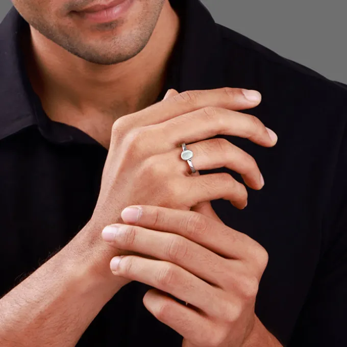 Silver Oval Moonstone Ring For Him
