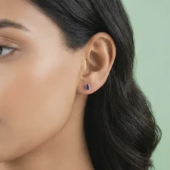 Silver Oval Shine Stud Earrings