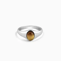 Silver Oval Tiger Eye Ring For Him