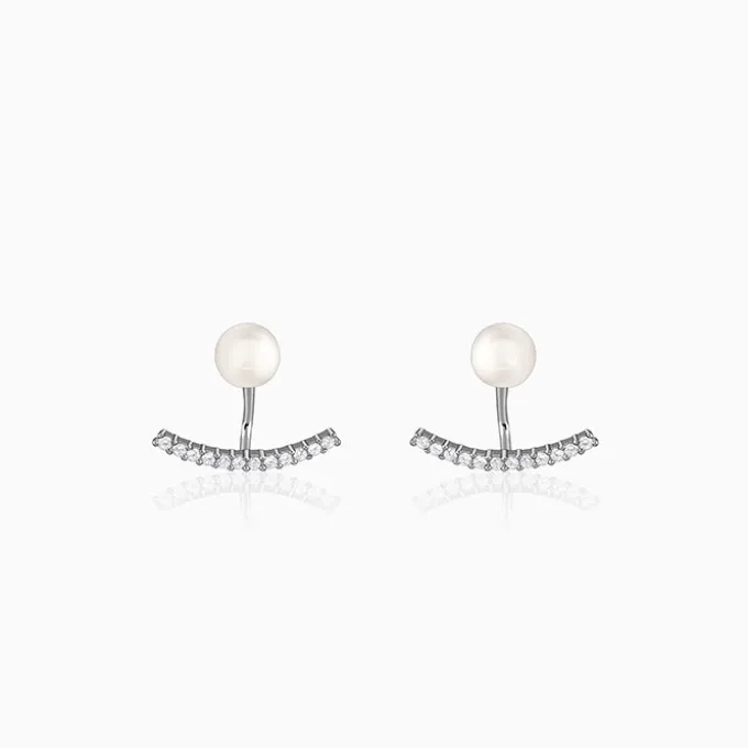 Silver Pearl Ear Jacket Earrings