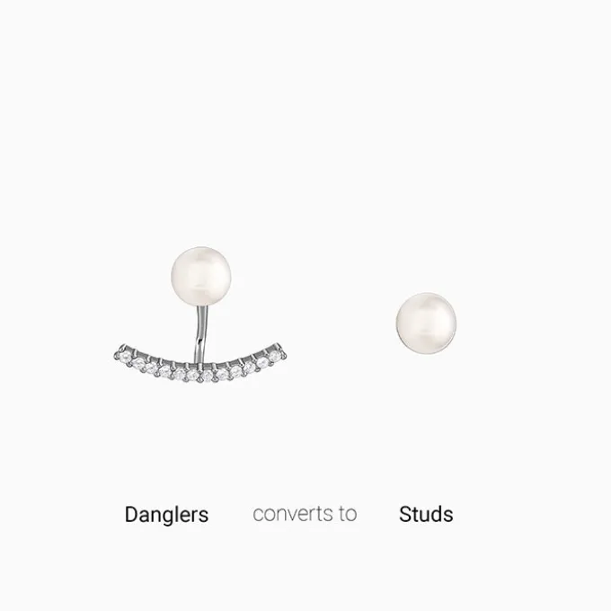 Silver Pearl Ear Jacket Earrings