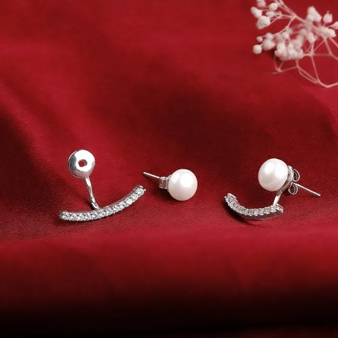 Silver Pearl Ear Jacket Earrings