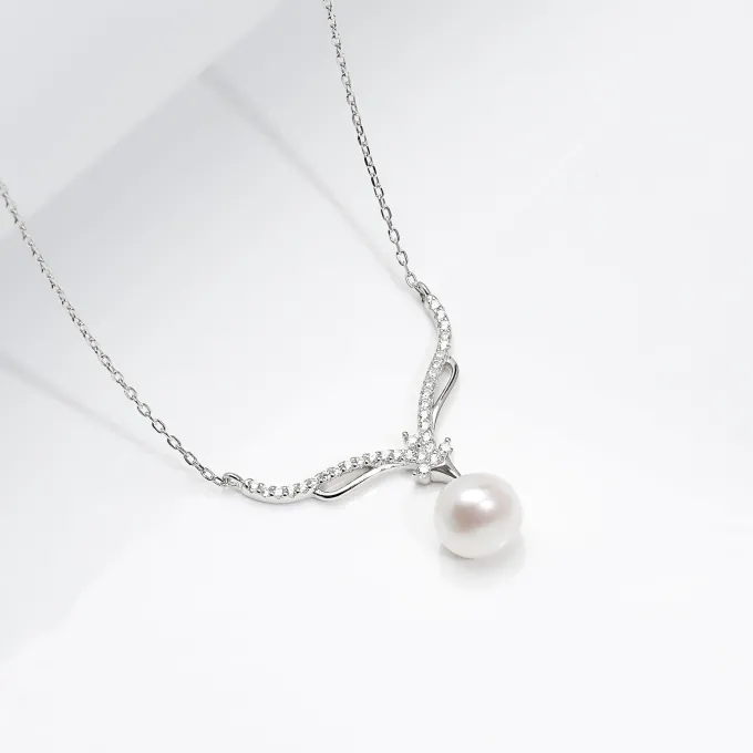 Silver Pearl Grace Drop Necklace