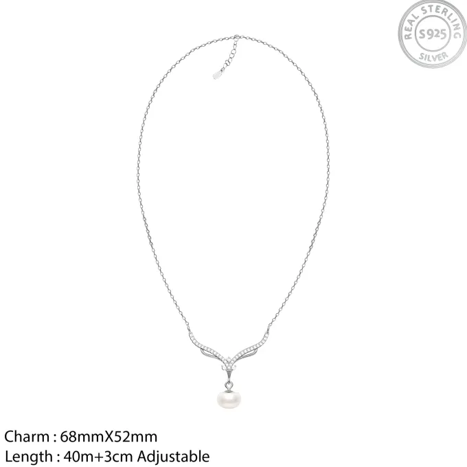 Silver Pearl Grace Drop Necklace