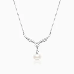 Silver Pearl Grace Drop Necklace