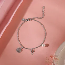 Silver Pearl Rosey Personalised Bracelet