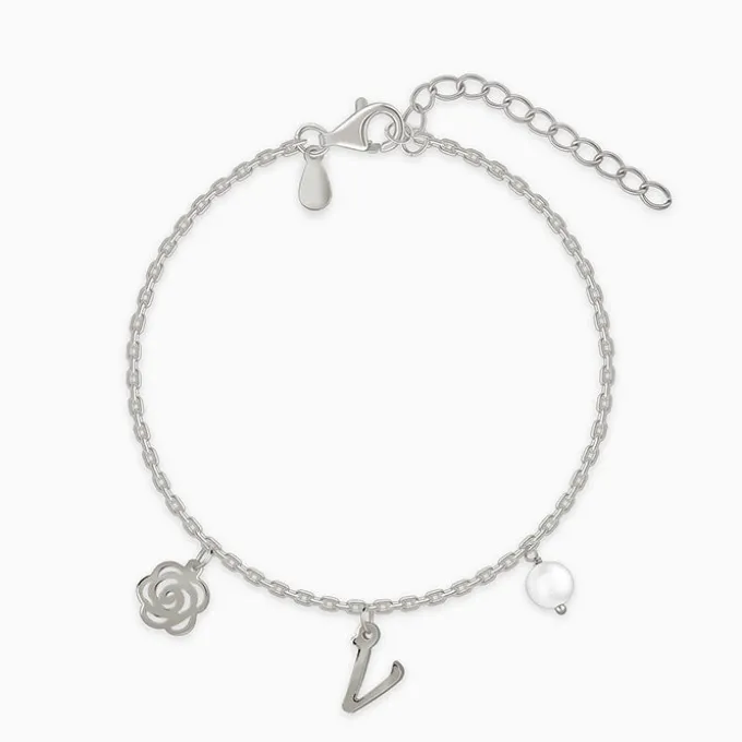 Silver Pearl Rosey Personalised Bracelet