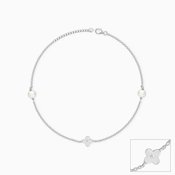 Silver Pearls & Flower Anklet