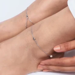 Silver Pearls & Flower Anklet