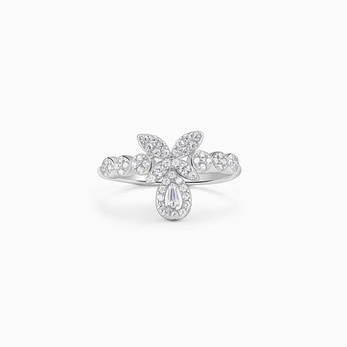 Silver Periwinkle Floral Ring