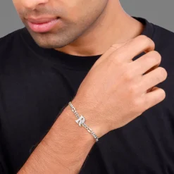 Silver Personalised Alpha Initial Bracelet For Him