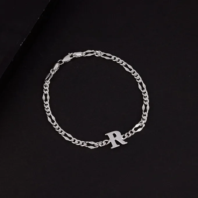 Silver Personalised Alpha Initial Bracelet For Him