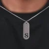 Silver Personalised Alpha Tag Initial Pendant For Him
