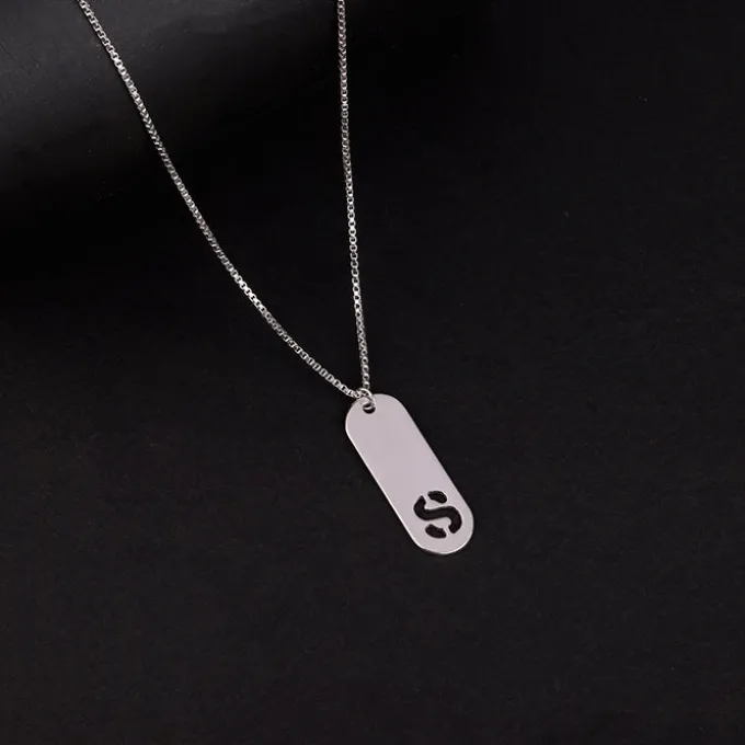 Silver Personalised Alpha Tag Initial Pendant For Him