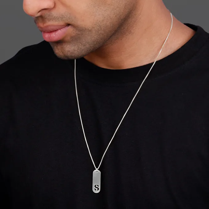 Silver Personalised Alpha Tag Initial Pendant For Him