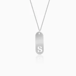 Silver Personalised Alpha Tag Initial Pendant For Him