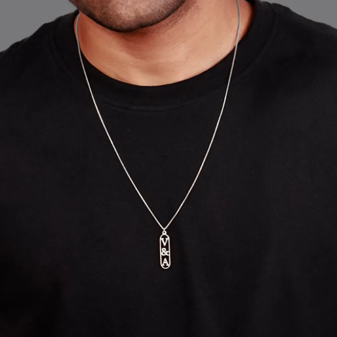 Silver Personalised Bar Initial Pendant For Him