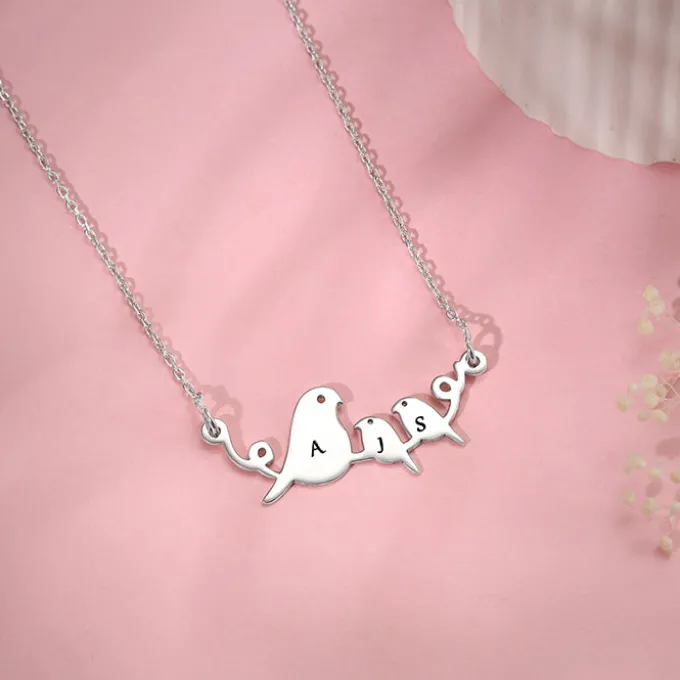 Silver Personalised Birdie Initial Necklace