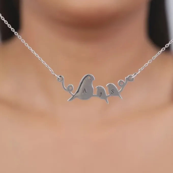 Silver Personalised Birdie Initial Necklace