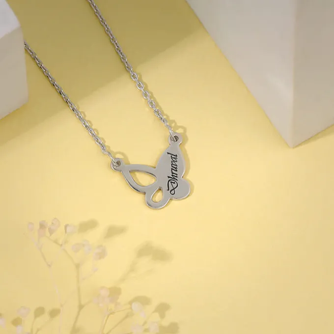 Silver Personalised Butterfly Necklace