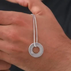 Silver Personalised Circular Pendant For Him